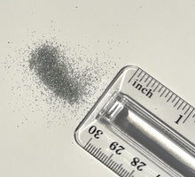 Biodegradable Plastic free Fairy Silver ultra fine glitter small amount next to ruler