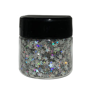 1.5 inch jar of holographic biodegradable star glitter