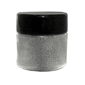 Biodegradable Plastic free Fairy Silver ultra fine glitter 0.75oz Jar front view