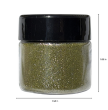 Fairy Mist Plastic-Free Biodegradable Glitter: Meadow Gold (Ultra-Fine) Front of Jar with Measurements 