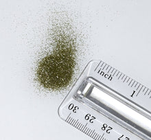 Fairy Mist Plastic-Free Biodegradable Glitter: Meadow Gold (Ultra-Fine) Glitter sprinkled aside ruler for size reference