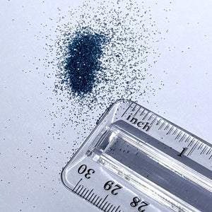 Metallic Deep Sea Blue ultrafine biodegradable glitter size against ruler