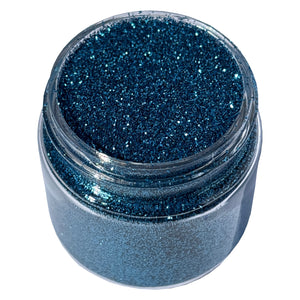 Metallic Deep Sea Blue ultrafine biodegradable glitter top down Jar View