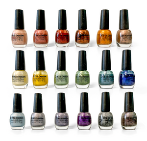 Collection of nail polish colors that can be made with included pigment powders
