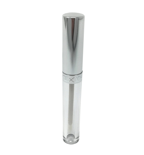 Lip Gloss Tube with polished metal cap, silver ring, and clear plastic base