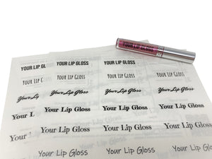 Sample sheet of custom lip gloss clear PET labels